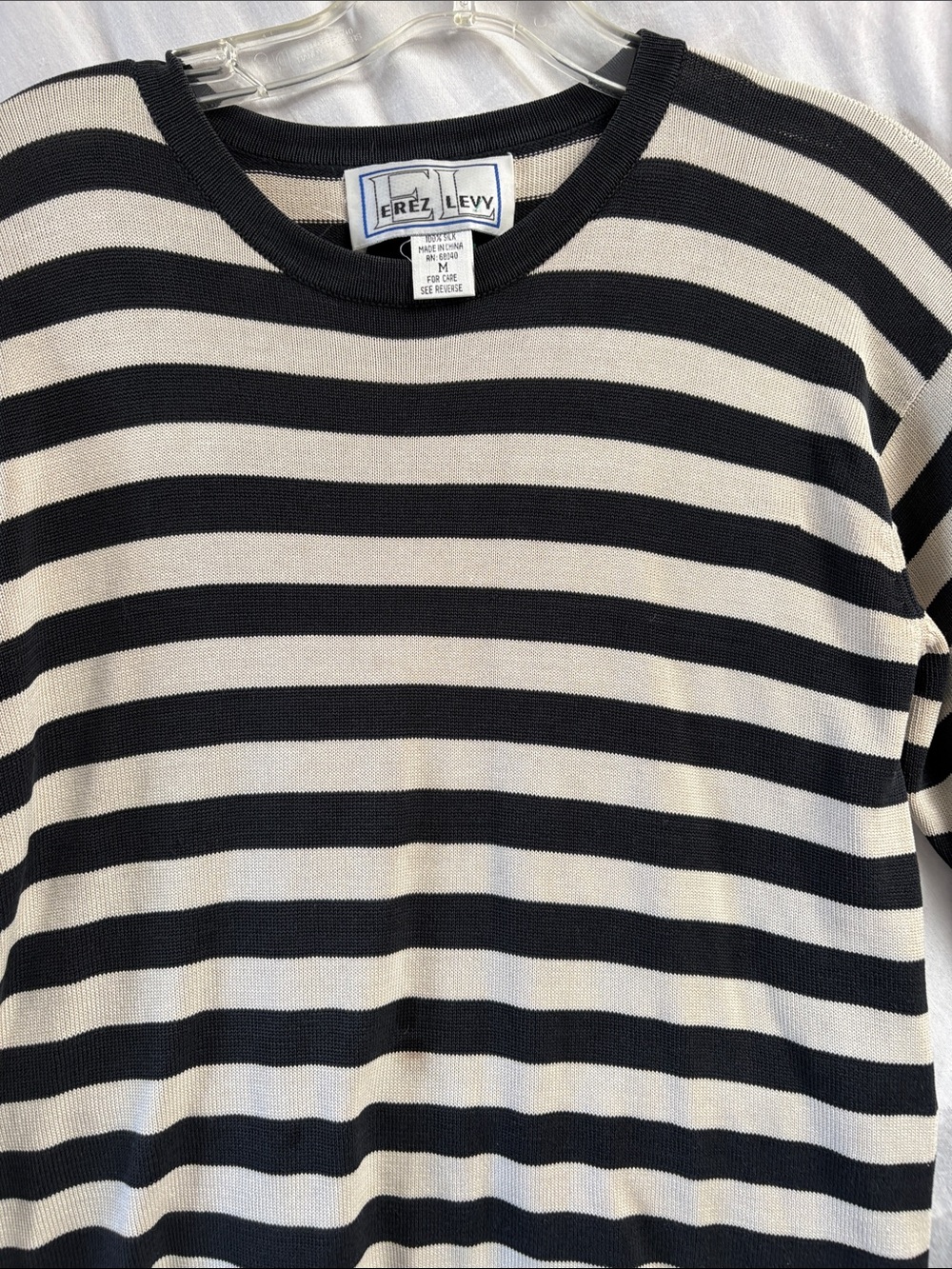 Perez levy Black and Cream Striped Knit Top